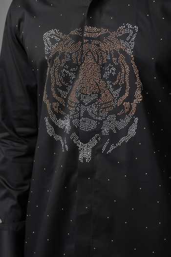 Salil Bhatia Black Cotton Bengal Tiger Embellished Shirt Online at Aza Fashions Salil Bhatia_Black Cotton Bengal Tiger Embellished Shirt _Online_at_Aza_Fashions