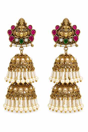 Prestones Pearl Embellished Jhumka Earrings 