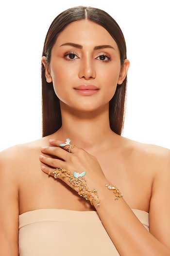 Raabta By Rahul Blue Tinkerbelle Hathphool And Set Of Rings Online at Aza Fashions Raabta By Rahul_Blue Tinkerbelle Hathphool And Set Of Rings _Online_at_Aza_Fashions