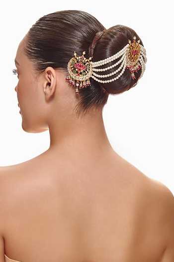 Raabta By Rahul Pink Lotus Chaand Bun Accessory Online at Aza Fashions Raabta By Rahul_Pink Lotus Chaand Bun Accessory _Online_at_Aza_Fashions
