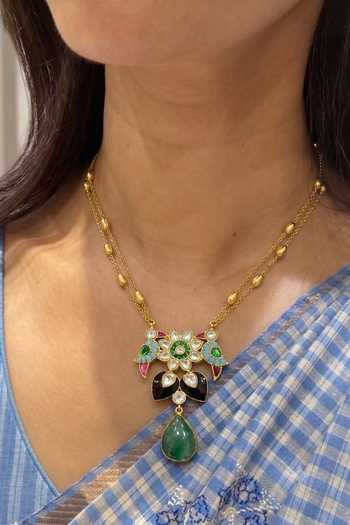 Prestones_Multi Color Parrot Embellished Pendant Necklace Set _Online_at_Aza_Fashions