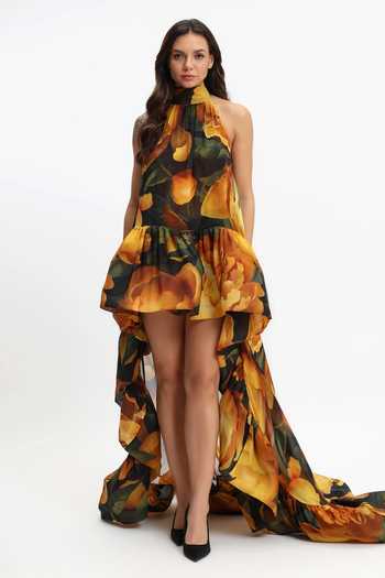Gauri & Nainika Bloom Print Halter Neck Dress