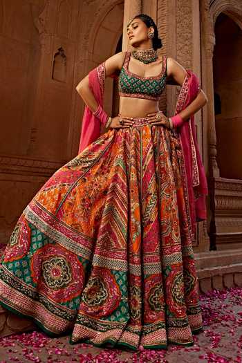 Kalista Floral Print Raw Silk Bridal Lehenga Set 