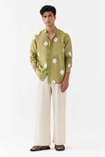 Buy Three Green Chanderi, Twill Block Print Shirt And Pant Set Buy_Three_Green Chanderi, Twill Block Print Shirt And Pant Set