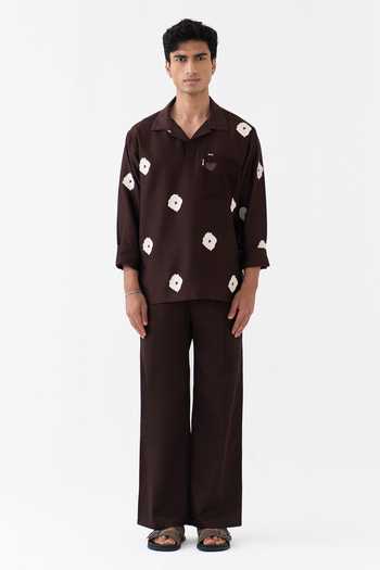 Shop Three Brown Chanderi Block Print Short Kurta Online at Aza Fashions Shop_Three_Brown Chanderi Block Print Short Kurta _Online_at_Aza_Fashions