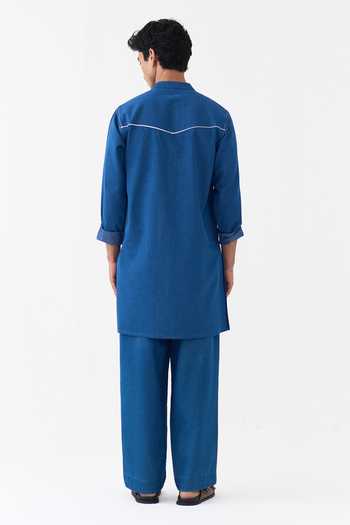 Three Emb Patch Pocket Denim Kurta 