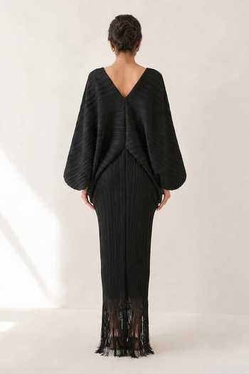 Crimp Pleated Polyester Maxi Dress 