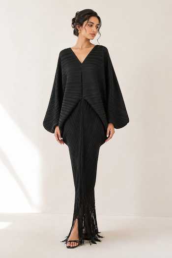 Crimp Pleated Polyester Maxi Dress 