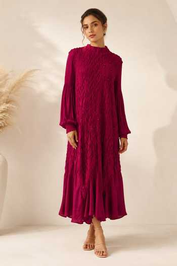 Crimp Pleated Polyester Dress 