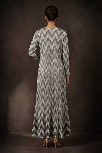 Crimp Chevron Pleated Maxi Dress 
