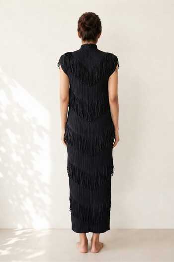 Crimp Tiered Fringe Dress 