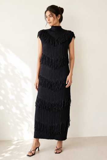Crimp Tiered Fringe Dress 