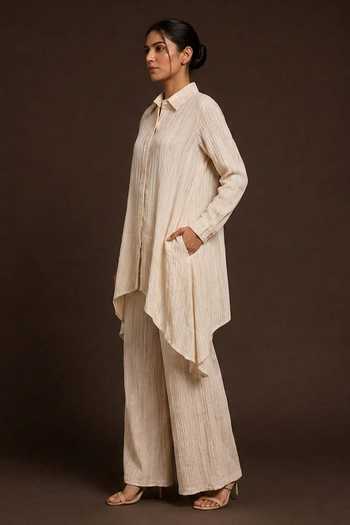 Crimp Ivory Polyester Collared Neck, Yes Kurta And Pant Set Online at Aza Fashions Crimp_Ivory Polyester Collared Neck, Yes Kurta And Pant Set _Online_at_Aza_Fashions