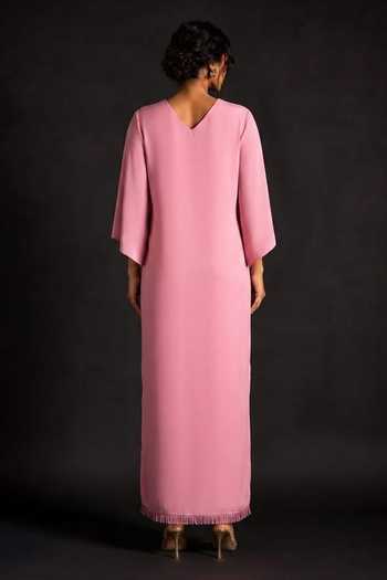 Crimp Pleated Fringe Maxi Dress 