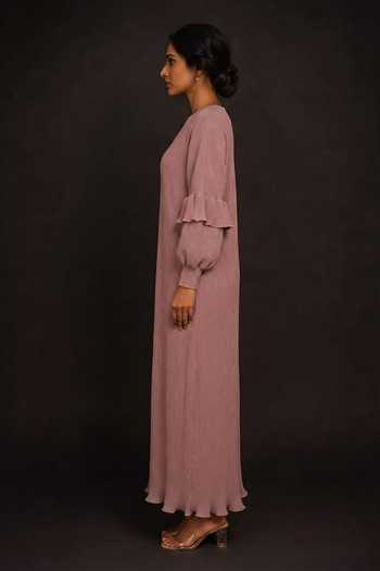 Crimp Blush Polyester Round Neck Pleated Maxi Dress Online at Aza Fashions Crimp_Blush Polyester Round Neck Pleated Maxi Dress _Online_at_Aza_Fashions