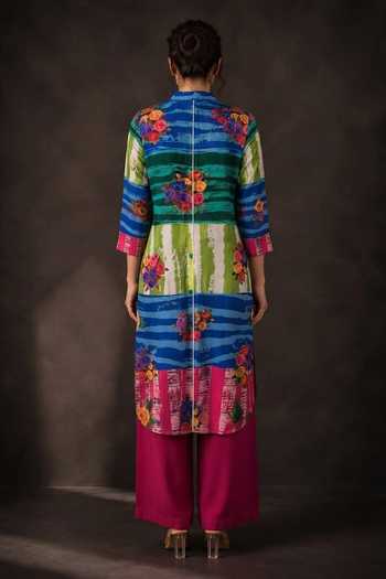 Crimp Floral Striped Print Kurta & Pant Set 