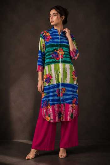 Crimp Floral Striped Print Kurta & Pant Set 