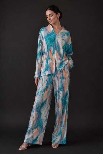 Crimp Abstract Printed Polyester Shirt & Pant Set 