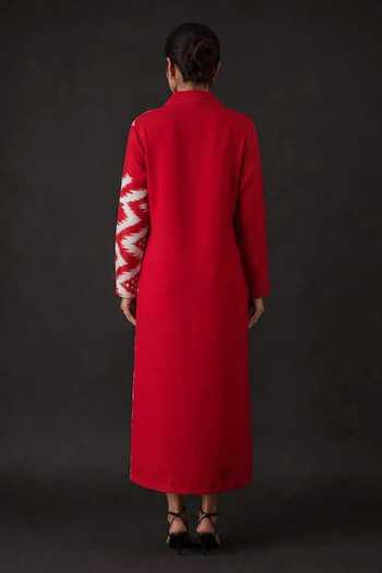 Crimp Zigzag Print Button-Down Shirt Dress 