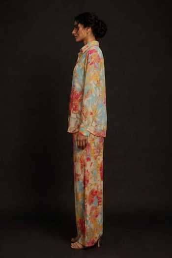 Crimp Yellow Polyester Button-down Neck Printed Tropical Shirt And Pant Set Online at Aza Fashions Crimp_Yellow Polyester Button-down Neck Printed Tropical Shirt And Pant Set _Online_at_Aza_Fashions