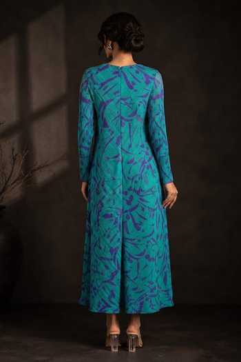 Crimp Pleated Abstract Print Dress 