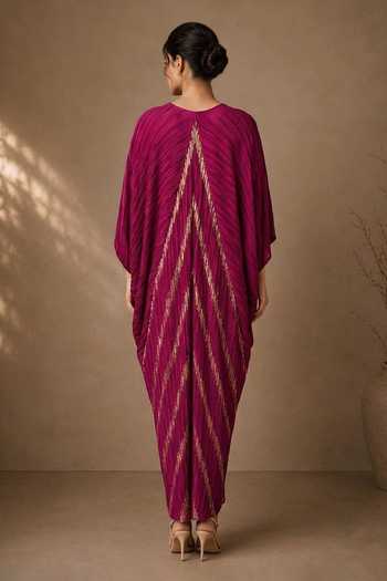 Crimp Pleated Diagonal Metallic Stripe Kaftan 