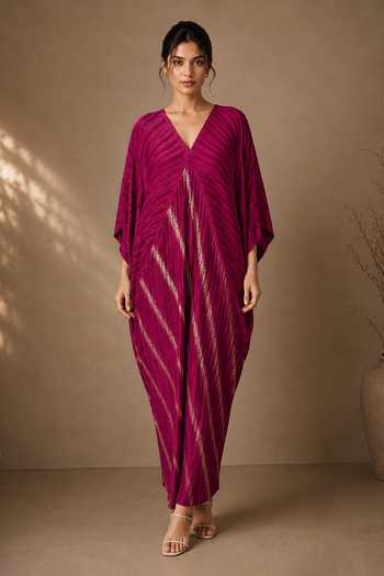 Crimp Pleated Diagonal Metallic Stripe Kaftan 