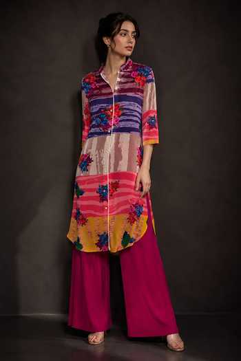 Crimp Printed Kurta & Palazzo Set 