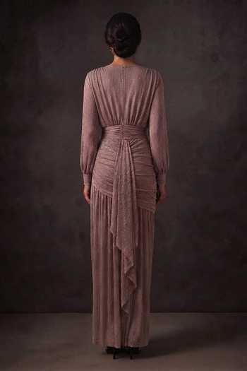 Crimp Metallic Draped Ruched Jumpsuit 