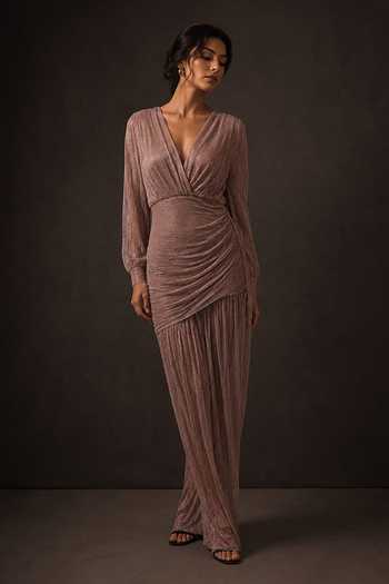 Crimp Metallic Draped Ruched Jumpsuit 