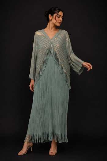 Crimp Layered Fringe Pleated Dress 