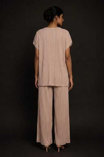 Crimp Pleated Polyester Kurta & Pant Set 