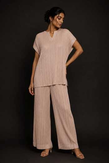 Crimp Pleated Polyester Kurta & Pant Set 