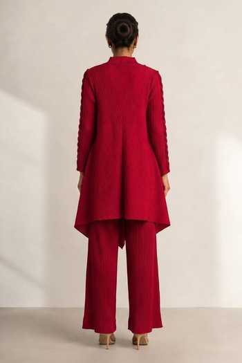 Crimp Pleated Polyester Tunic & Pant Set 