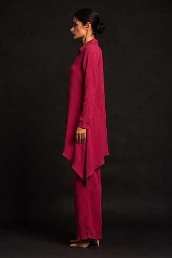 Crimp Maroon Polyester Collared Neck Crinkled Shirt And Pant Set Online at Aza Fashions Crimp_Maroon Polyester Collared Neck Crinkled Shirt And Pant Set _Online_at_Aza_Fashions