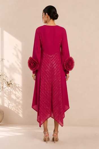 Crimp Pleated Asymmetric Dress 
