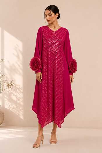 Crimp Pleated Asymmetric Dress 
