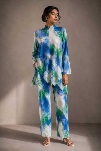 Crimp Abstract Print Pleated Kurta & Pant Set 
