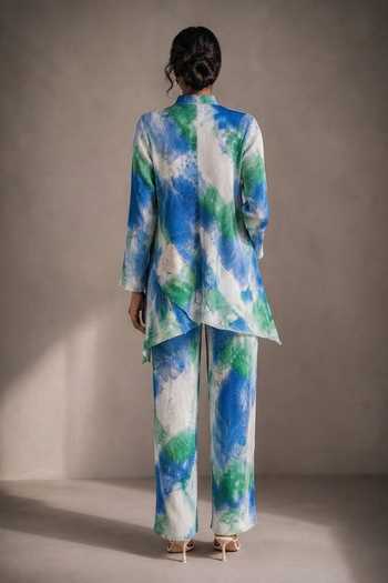 Crimp Abstract Print Pleated Kurta & Pant Set 