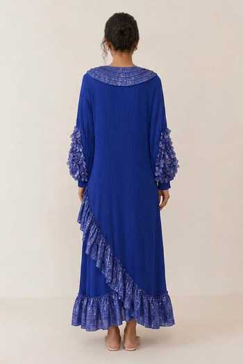 Crimp Polyester Ruffle Maxi Dress 
