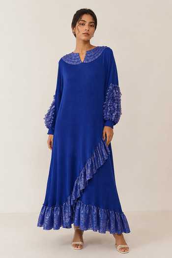 Crimp Polyester Ruffle Maxi Dress 