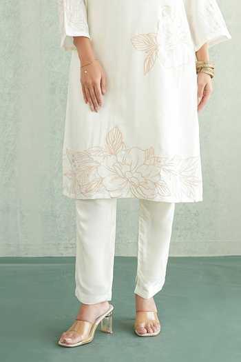 Buy Masoomm Off White Shantoon Boat Neck, Yes Embroidered Floral Kurta And Pant Set Online at Aza Fashions Buy_Masoomm_Off White Shantoon Boat Neck, Yes Embroidered Floral Kurta And Pant Set _Online_at_Aza_Fashions
