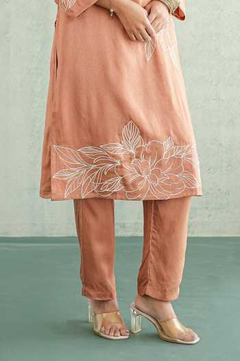 Masoomm Rust Shantoon Boat Neck, Yes Embroidered Floral Kurta And Pant Set Online at Aza Fashions Masoomm_Rust Shantoon Boat Neck, Yes Embroidered Floral Kurta And Pant Set _Online_at_Aza_Fashions