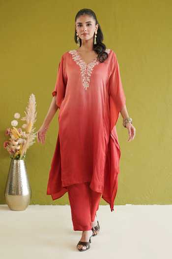Masoomm Embroidered V-Neck Kaftan & Pant Set 
