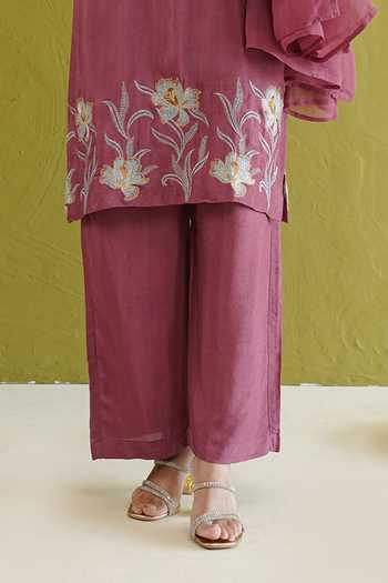 Shop Masoomm Purple Organza Mandarin Collar, V-neck Embroidered Straight Kurta Set Online at Aza Fashions Shop_Masoomm_Purple Organza Mandarin Collar, V-neck Embroidered Straight Kurta Set _Online_at_Aza_Fashions