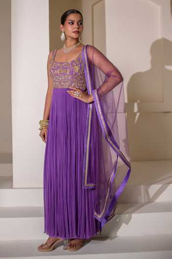Shop Rasasvada Purple Silk, Georgette, Dupion Square Neck Placement Embellished Anarkali Online at Aza Fashions Shop_Rasasvada_Purple Silk, Georgette, Dupion Square Neck Placement Embellished Anarkali _Online_at_Aza_Fashions