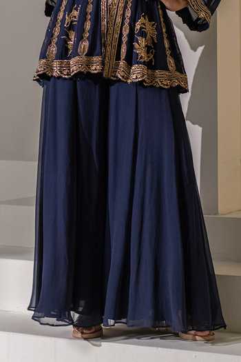 Buy Rasasvada Blue Georgette V-, Plunge Embroidered Kalidar Jacket Set Online at Aza Fashions Buy_Rasasvada_Blue Georgette V-, Plunge Embroidered Kalidar Jacket Set _Online_at_Aza_Fashions