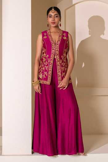 Rasasvada Chanderi Embellished Jacket Sharara Set 