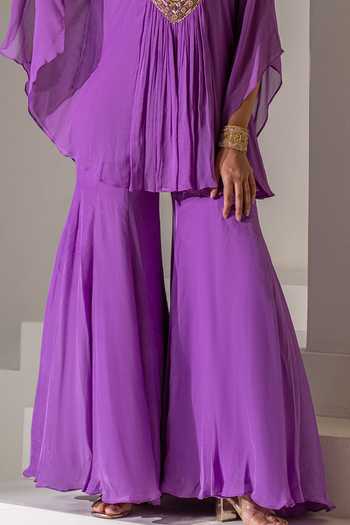 Buy Rasasvada Purple Georgette Round Neck Yoke Embroidered Kaftan And Sharara Set Online at Aza Fashions Buy_Rasasvada_Purple Georgette Round Neck Yoke Embroidered Kaftan And Sharara Set _Online_at_Aza_Fashions