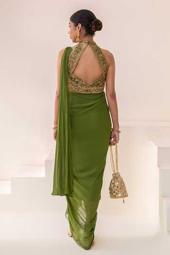 Rasasvada Halter Neck Embroidered Saree Gown 
